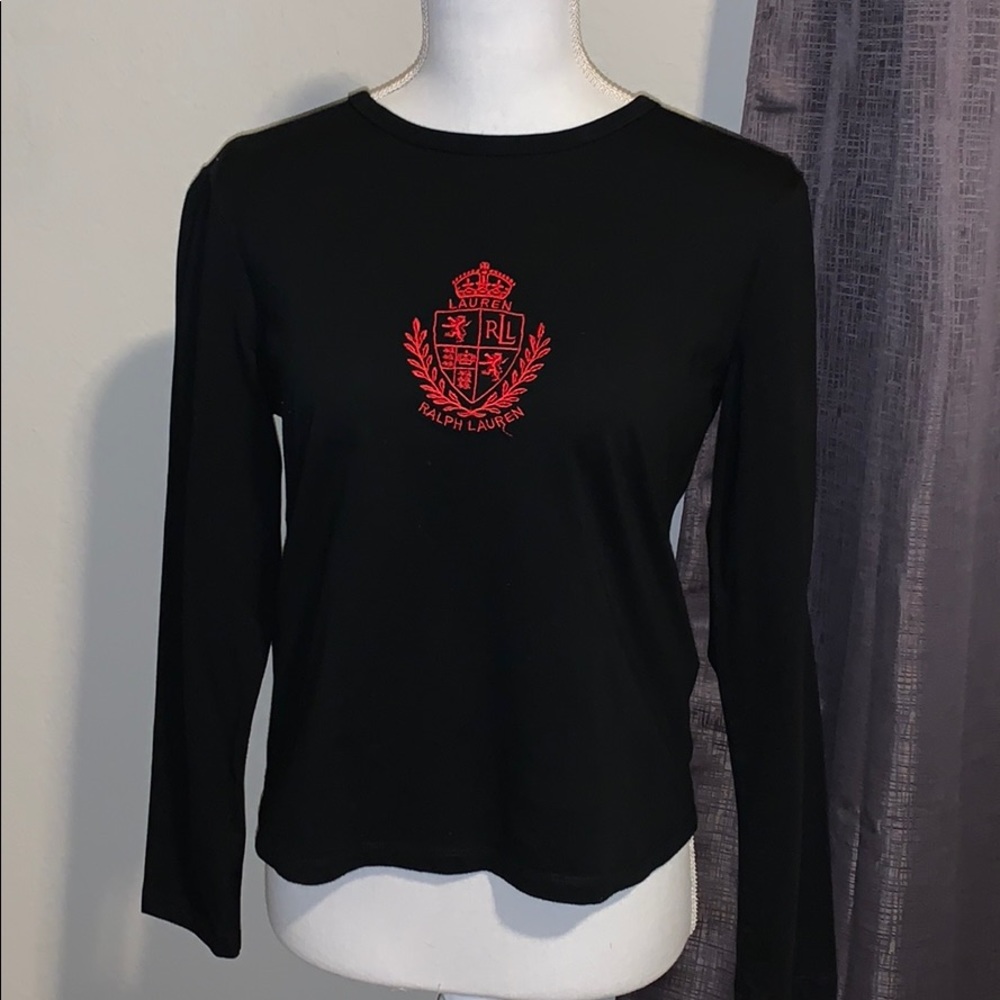 Ralph Lauren black polo with red detailing. Size M